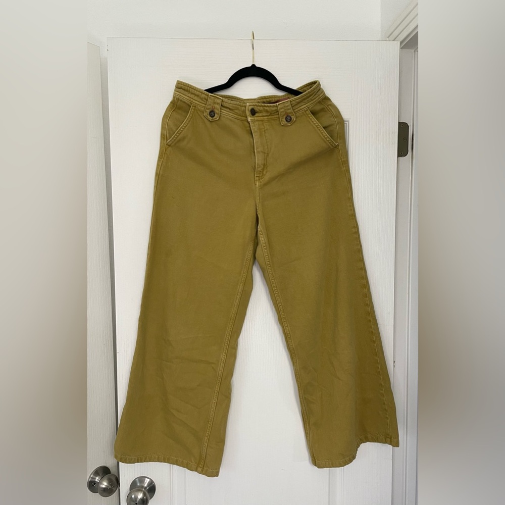 Pilcro Anthropologie jeans pants kiwi khaki color wide leg size 28